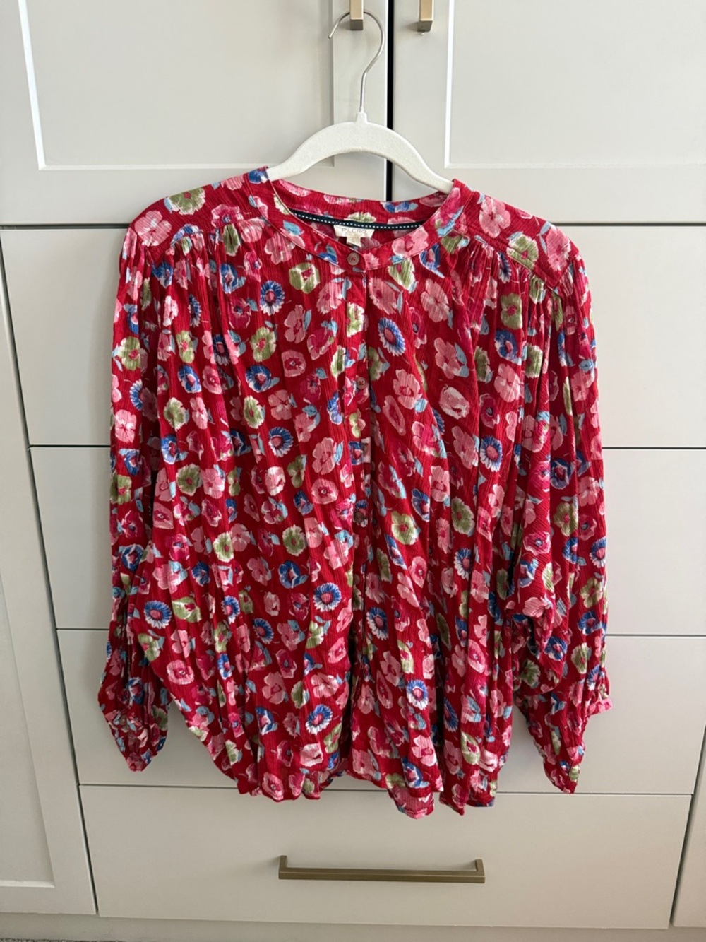 Pilcro Red Floral Button-Front Blouse